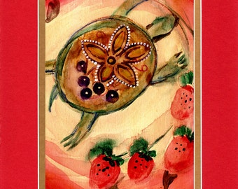 Strawberry Turtle - 8"x10" Double matted archival prints entirely made by Native American Artist Daniel Ramirez