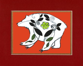 Red Bear - 8"x10" Double matted archival prints entirely made by Native American Artist Daniel Ramirez