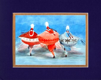 The Three Sisters on Blue - 8"x10" Double matted archival prints entirely made by Native American Artist Daniel Ramirez