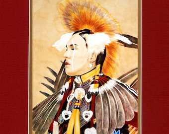 3Fires Dancer- Large Double matted archival prints 16"x20"  by Native American Artist Daniel Ramirez