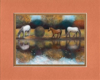 Horses at the Lake - 8"x10" Double matted archival prints entirely made by Native American Artist Daniel Ramirez