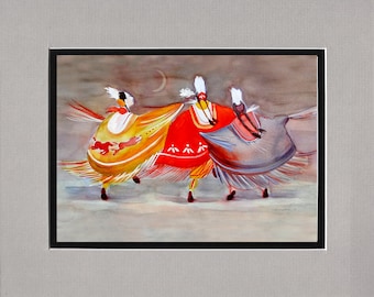 Shawl Dancers in the Moonlight- 8"x10" Double matted archival prints entirely made by Native American Artist Daniel Ramirez