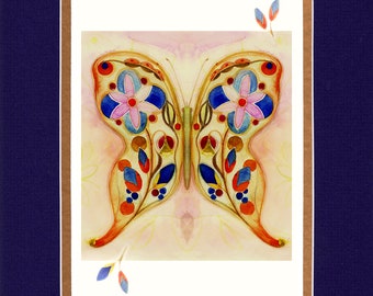 Flower Buds Butterfly - 8"x10"  Double matted archival prints entirely made by Native American Artist Daniel Ramirez
