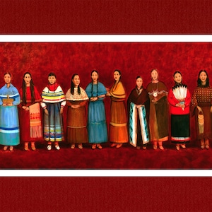 Women of Oklahoma The World's Longest Native American Painting 10x23 Matted Archival Print Clay Mat