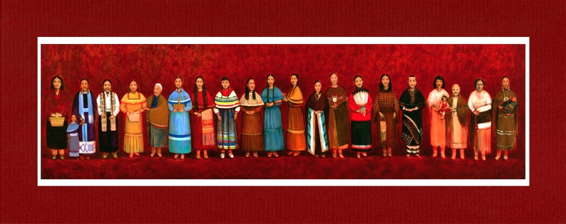 Women of Oklahoma The World's Longest Native American Painting 10x23 Matted Archival Print Clay Mat