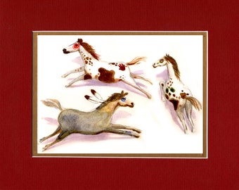 Three Horses - 8"x10" Double matted archival prints entirely made by Native American Artist Daniel Ramirez