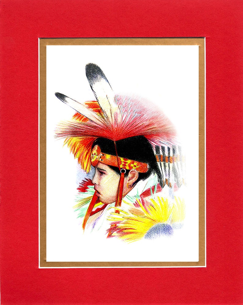 Woodland Boy 8x10 Double matted archival prints entirely made by Native American Artist Daniel Ramirez