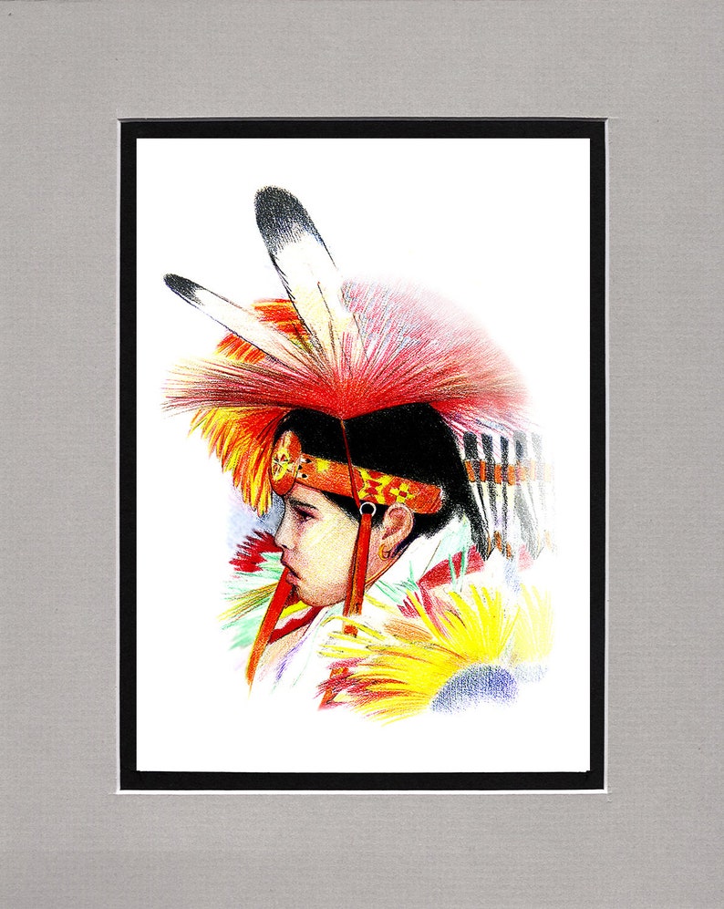 Woodland Boy 8x10 Double matted archival prints entirely made by Native American Artist Daniel Ramirez