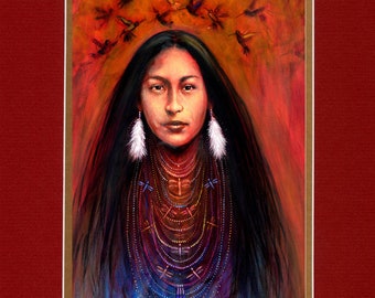 The Hummingbird Catcher- Large Double matted archival prints 16"x20"  by Native American Artist Daniel Ramirez