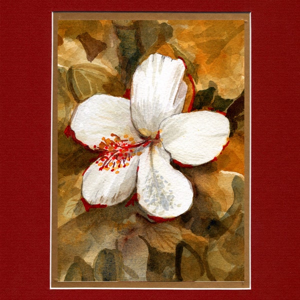 White Hibiscus 2021 - 8"x10" Double matted archival prints entirely made by Native American Artist Daniel Ramirez