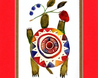 Rainbow Turtle - 8"x10" Double matted archival prints entirely made by Native American Artist Daniel Ramirez - Image Size 5"x7"