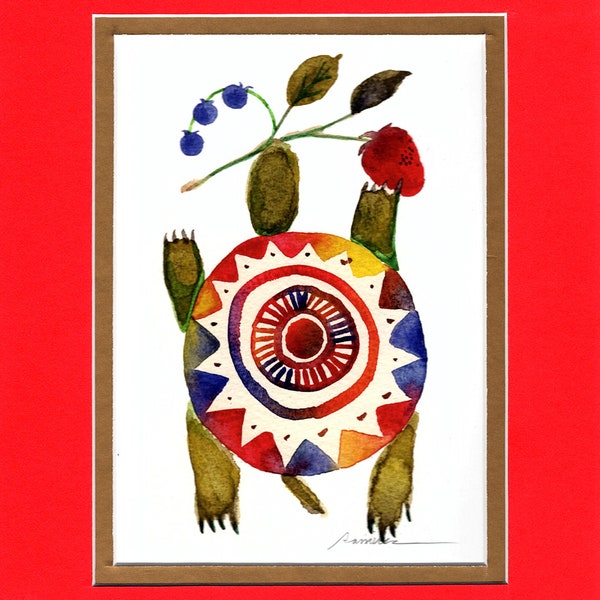 Rainbow Turtle - 8"x10" Double matted archival prints entirely made by Native American Artist Daniel Ramirez - Image Size 5"x7"