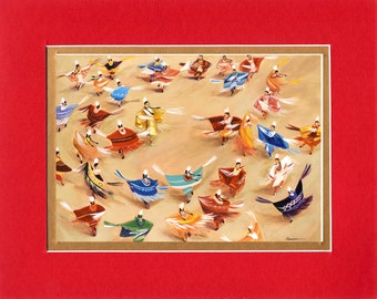 Pissaro Dancers - 8"x10" Double matted archival prints entirely made by Native American Artist Daniel Ramirez