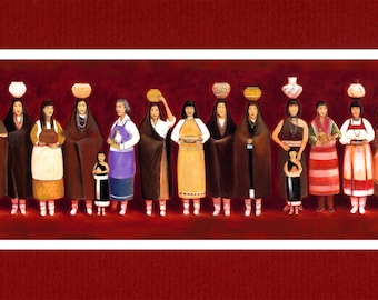 Matted archival print by Ojibwe Elder Artist Daniel Ramirez - Women of the Pueblos- The World's Longest Native American Painting