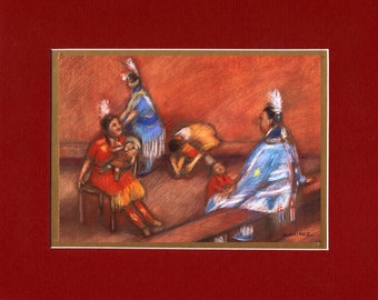 Mothers and Children in Pastels - 8"x10" Double matted archival prints entirely made by Native American Artist Daniel Ramirez