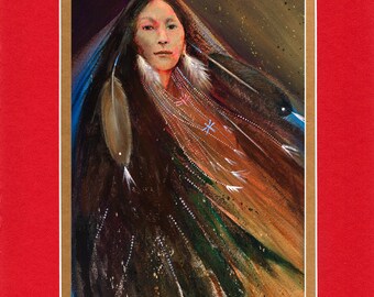 Eagle Spirit Woman- Large Double matted archival prints 16"x20"  by Native American Artist Daniel Ramirez