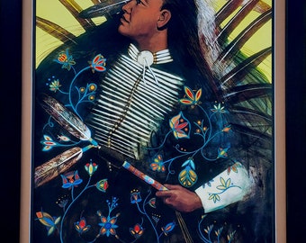 Floral Dancer - Framed and Matted 22"x28" Signed Archival Print entirely made by Native American Artist Daniel Ramirez
