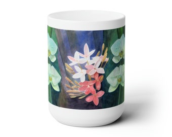 Orchids and Plumaria - Ceramic Mug 15oz