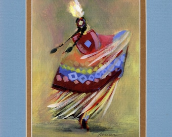 Diamonds Shawl Dancer - 8"x10" Double matted archival prints entirely made by Native American Artist Daniel Ramirez - Image Size 5"x7"
