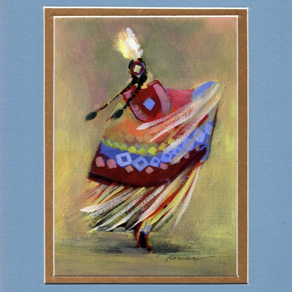 Diamonds Shawl Dancer - 8"x10" Double matted archival prints entirely made by Native American Artist Daniel Ramirez - Image Size 5"x7"