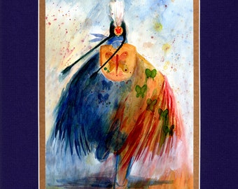 Butterfly Woman - 8"x10" Double matted archival prints entirely made by Native American Artist Daniel Ramirez - Image Size 5"x7"