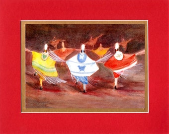 Circle of Dancers 2021 - 8"x10" Double matted archival prints entirely made by Native American Artist Daniel Ramirez