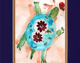 Blue Spirit Turtle - 8"x10" Double matted archival prints entirely made by Native American Artist Daniel Ramirez - Image Size 5"x7"