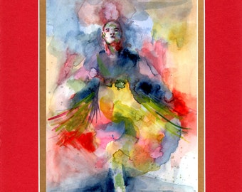 Abstract Shawl Dancer 2020 - Large Double matted archival prints 16"x20"  by Native American Artist Daniel Ramirez