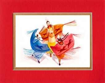 The Three Shawl Dancers - 8"x10" Double matted archival prints entirely made by Native American Artist Daniel Ramirez