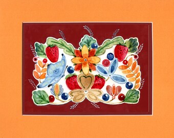 Berries and Butterfly Floral- 8"x10" Double matted archival prints entirely made by Native American Artist Daniel Ramirez