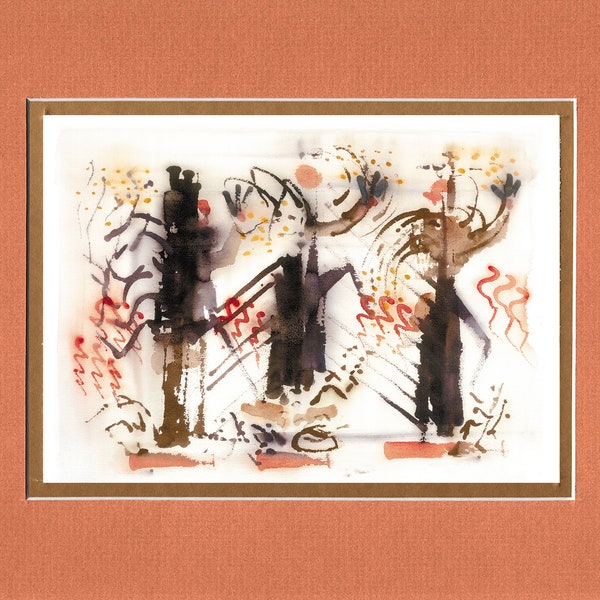 Abstract Dancers- Large Double matted archival prints 16"x20"  by Native American Artist Daniel Ramirez