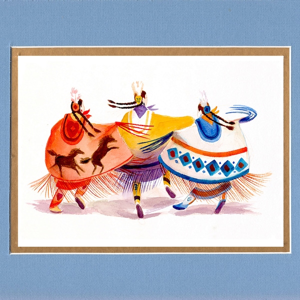 Young Sisters - Large Double matted archival prints 16"x20"  by Native American Artist Daniel Ramirez