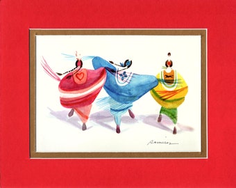 Stripe Shawl Dancer - 8"x10" Double matted archival prints entirely made by Native American Artist Daniel Ramirez