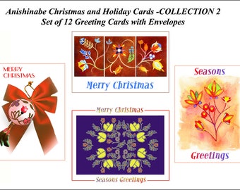 Anishinabe Christmas and Holiday Cards -COLLECTION 2 - Set of 12 Greeting Cards + Envelopes - 4 Beautiful Designs created by Daniel Ramirez
