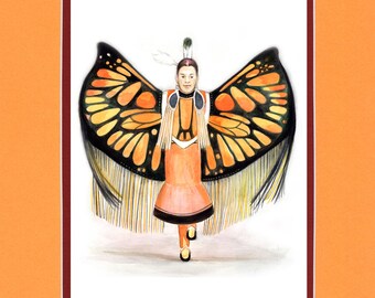 Monarch Shawl Dancer - 8"x10" Double matted archival prints entirely made by Native American Artist Daniel Ramirez
