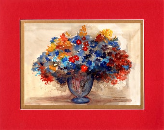 Flower Vase - 8"x10" Double matted archival prints entirely made by Native American Artist Daniel Ramirez