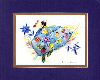 Blue Shawl Dancers - 8"x10" Double matted archival prints entirely made by Native American Artist Daniel Ramirez - Image Size 5"x7"