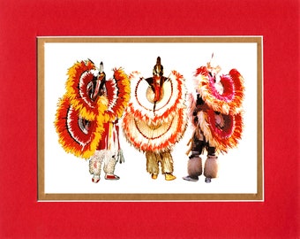 Triple Fancy - Large Double matted archival prints 16"x20"  by Native American Artist Daniel Ramirez