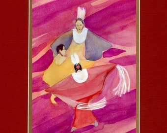 Shawl Dancers in Pink 2024 - 8"x10" Double matted archival prints entirely made by Native American Artist Daniel Ramirez - Image Size 5"x7"