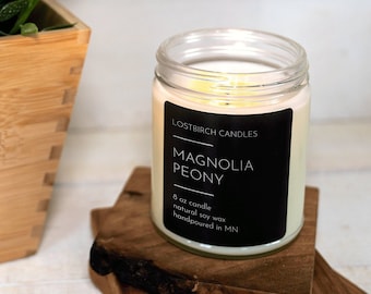 Magnolia Peony Candle - 8oz Soy Candle, Fresh Scent