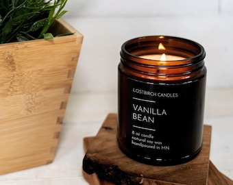 Vanilla Bean Scented Candle - 8 oz Soy Candle, Amber Jar