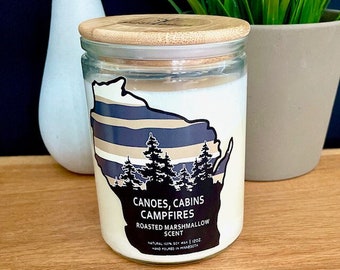 Wisconsin Candle - Roasted Marshmallow Scent, Campfire Theme