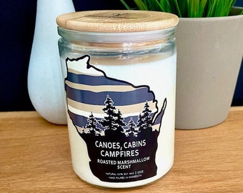 Wisconsin Candle - Canoes, Cabins, Campfires - Wisconsin Gift - Roasted Marshmallow - Wisconsin Nice - Wisconsin Funny - Smores