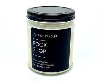 Bookshop - book inspired candles - soy candle - book candles - coffee scent - coffee candle - book lover gift - book nerd candle - bookstore