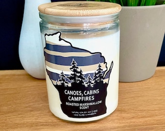 Wisconsin Candle - Canoes, Cabins, Campfires - Wisconsin Gift - Roasted Marshmallow - Minnesota Nice - Minnesota Funny - Smores