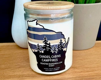 Wisconsin Candle - Canoes, Cabins, Campfires - Wisconsin Gift - Roasted Marshmallow - Minnesota Nice - Minnesota Funny - Smores