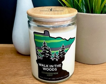 Minnesota Candle - Walk In The Woods - Minnesota Gift - soy candle - Cedearwood Rose - vegan candle