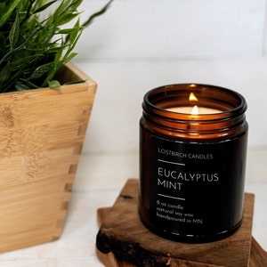 Eucalyptus Mint Candle - Amber Jar Candle - Scented Jar Candle - Fall Candle - Summer Candle - Non-Toxic Soy Candle - Spa Candle