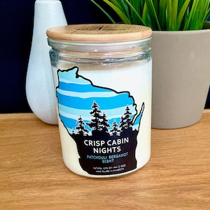 Wisconsin Candle - Crisp Cabin Nights - Wisconsin Gift - Man Candle - Leather Musk - gifts under 25 - Wisconsin Nice - Wisconsin Funny