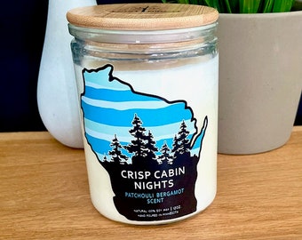 Wisconsin Candle - Crisp Cabin Nights - Wisconsin Gift - Man Candle - Leather Musk - gifts under 25 - Wisconsin Nice - Wisconsin Funny